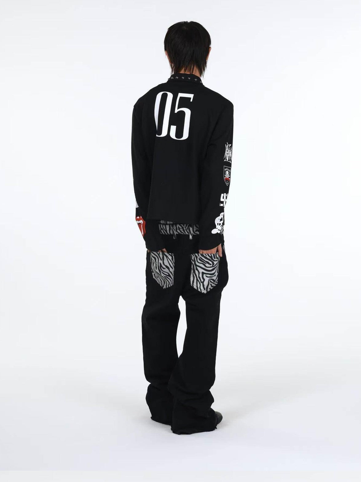 DETW onLine Black Zebra Print Patchwork Contrast Layered Curved Women&