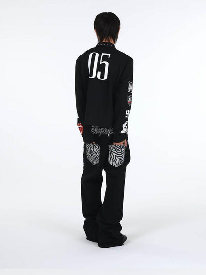 DETW onLine Black Zebra Print Patchwork Contrast Layered Curved Women&