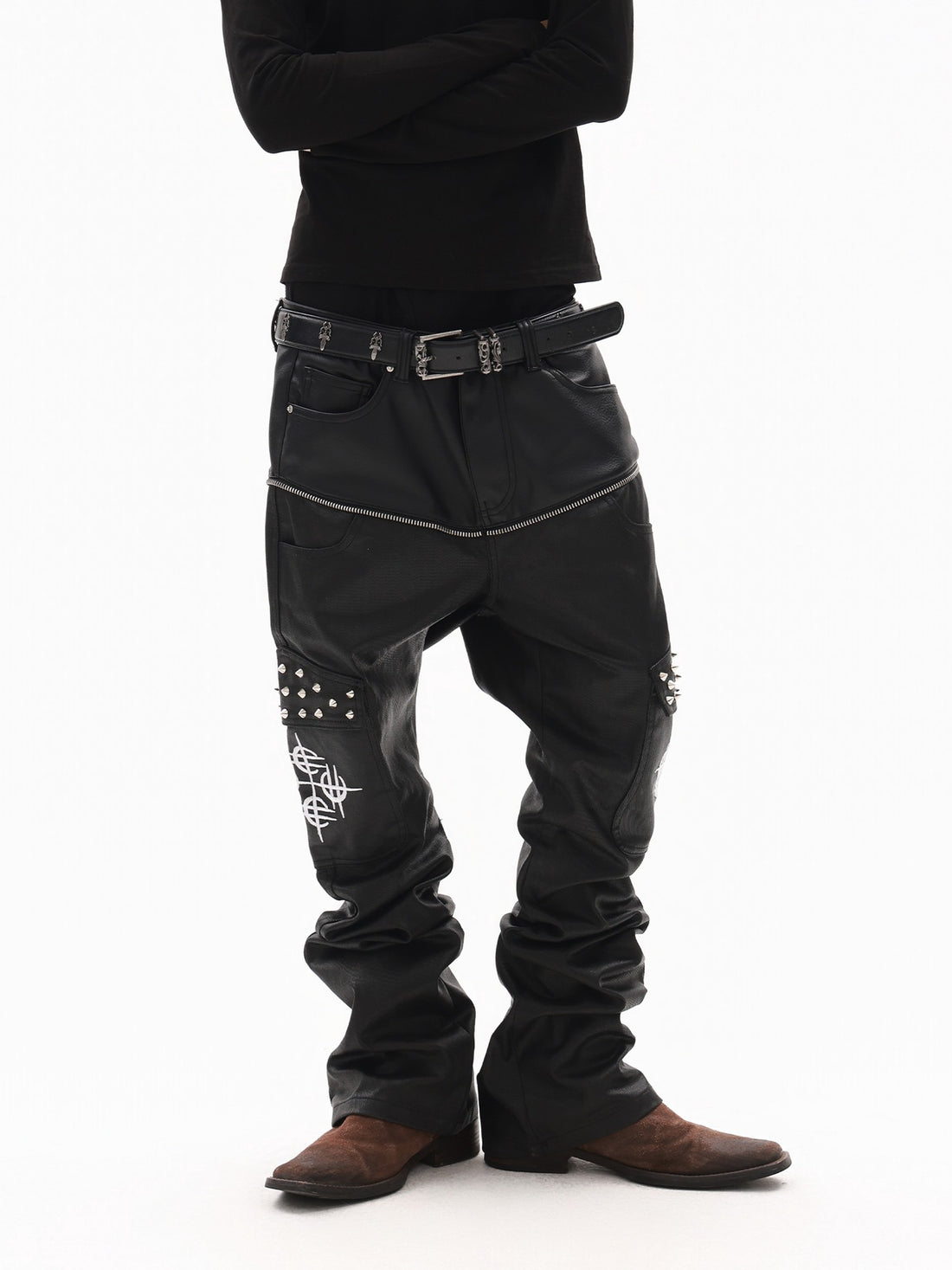DETW onLine Black Zipper Rivet Patchwork Women&