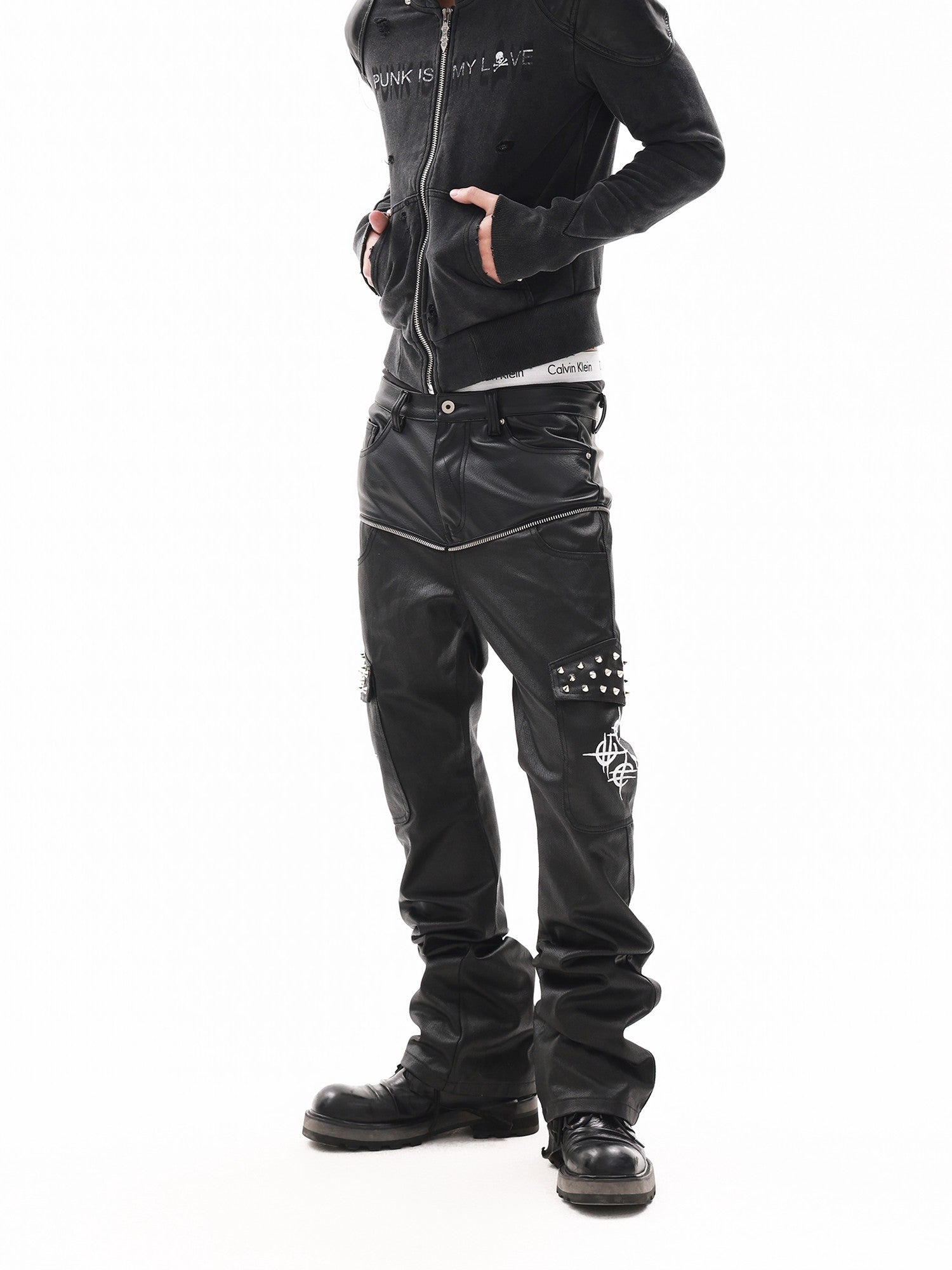 DETW onLine Black Zipper Rivet Patchwork Women&