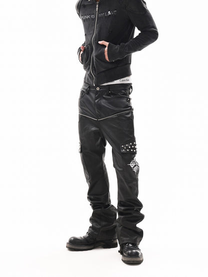 DETW onLine Black Zipper Rivet Patchwork Women&