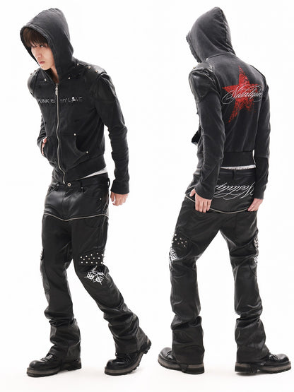 DETW onLine Black Zipper Rivet Patchwork Women&