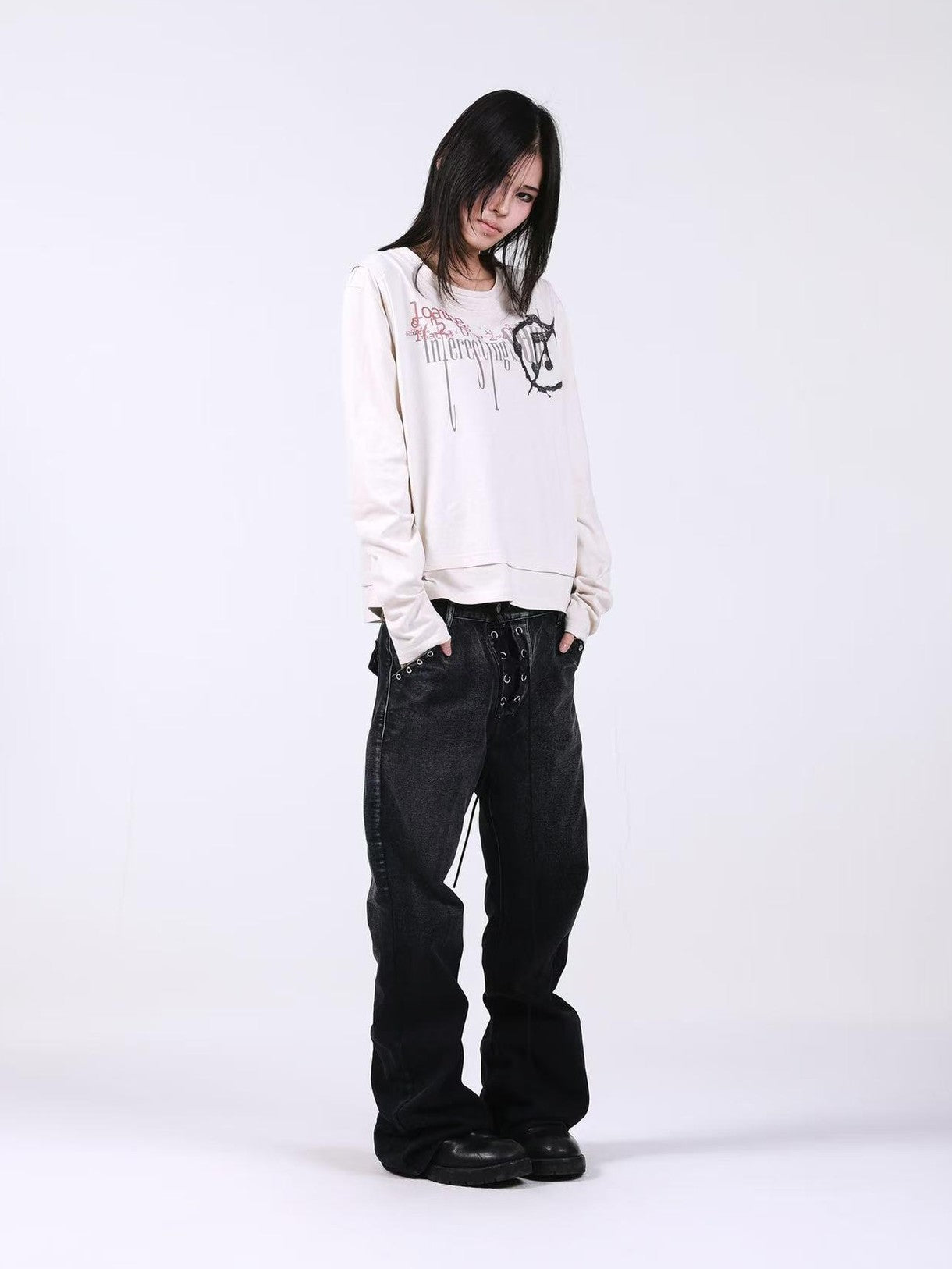 DETW onLine Bone Apricot Double Layer Faux Digital Print Women&
