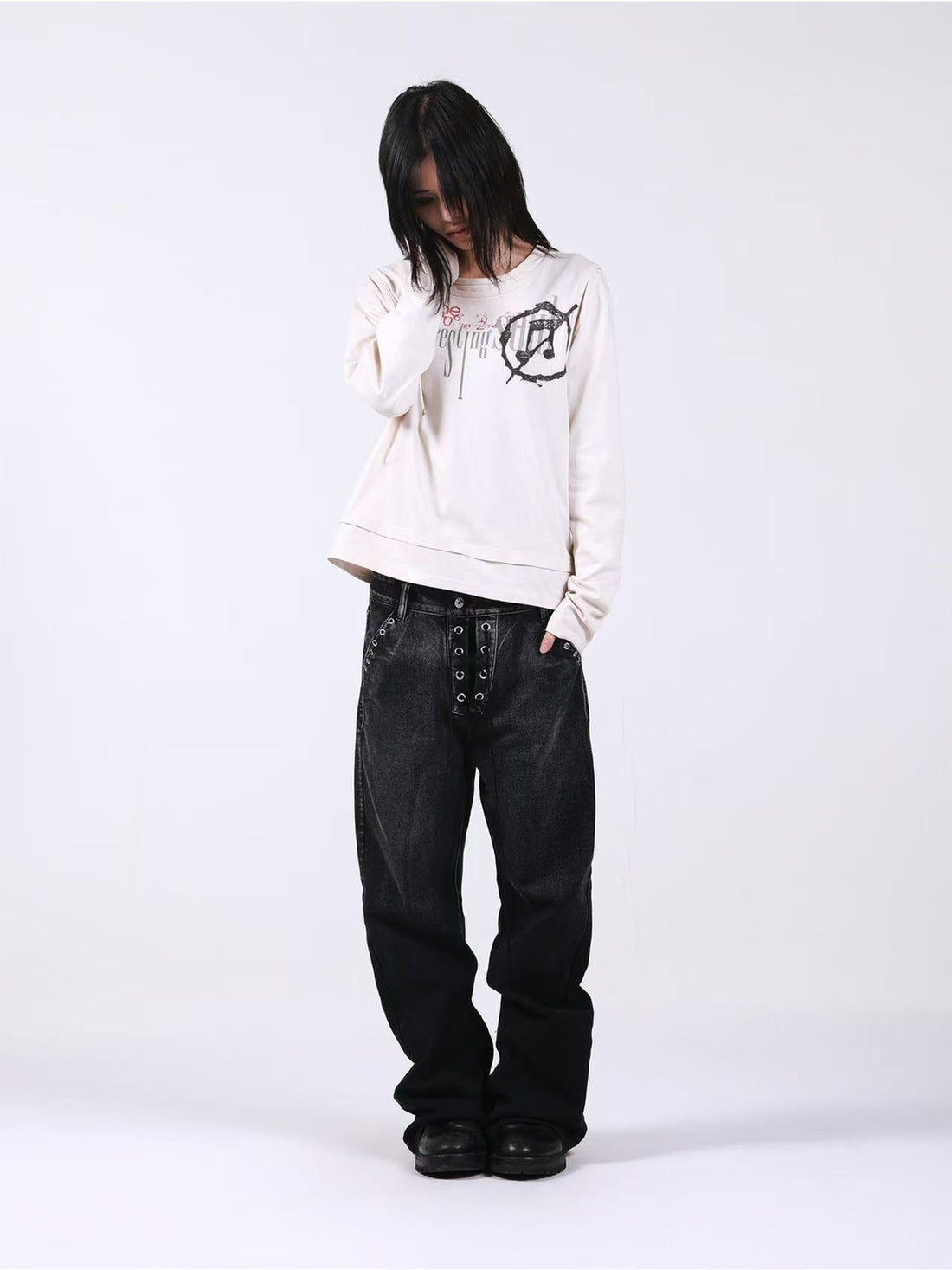 DETW onLine Bone Apricot Double Layer Faux Digital Print Women&