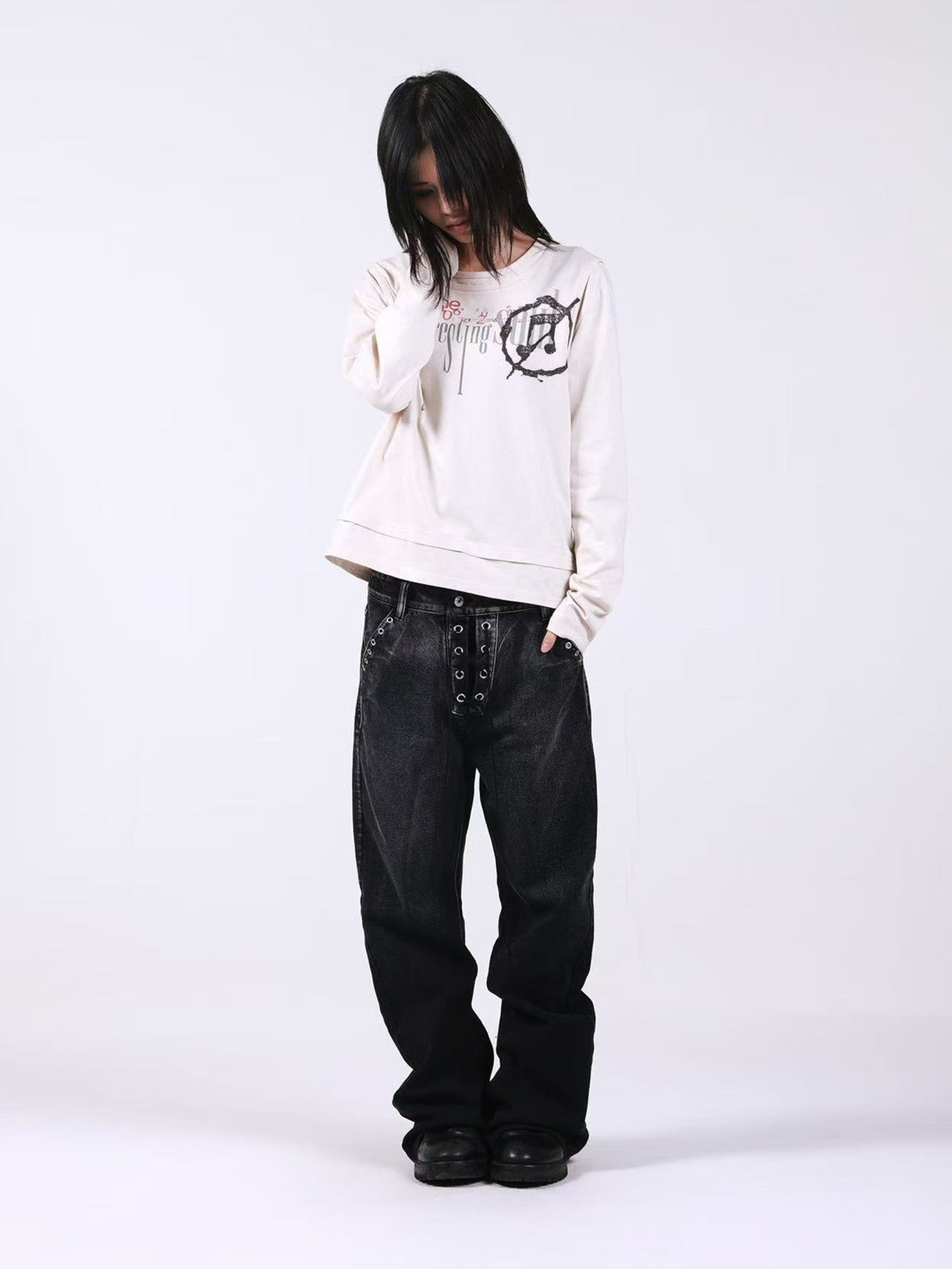 DETW onLine Bone Apricot Double Layer Faux Digital Print Women&