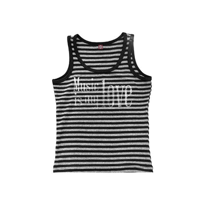 DETW_onLine_Broken_Note_Slogan_Print_Ribbed_Black_Gray_Striped_Women&