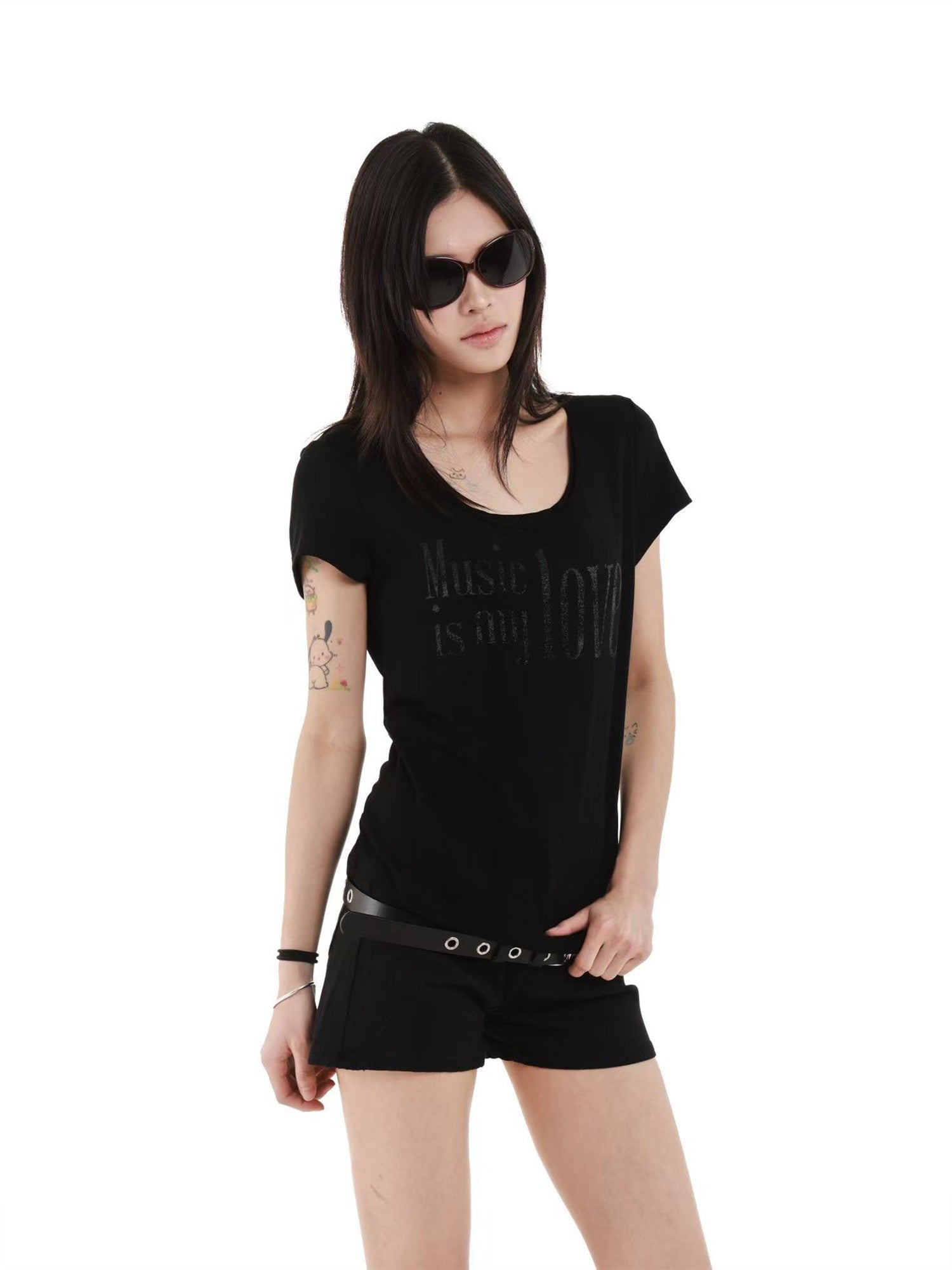 DETW onLine Broken Notes Digital Print U Neck Slim Waist Women&