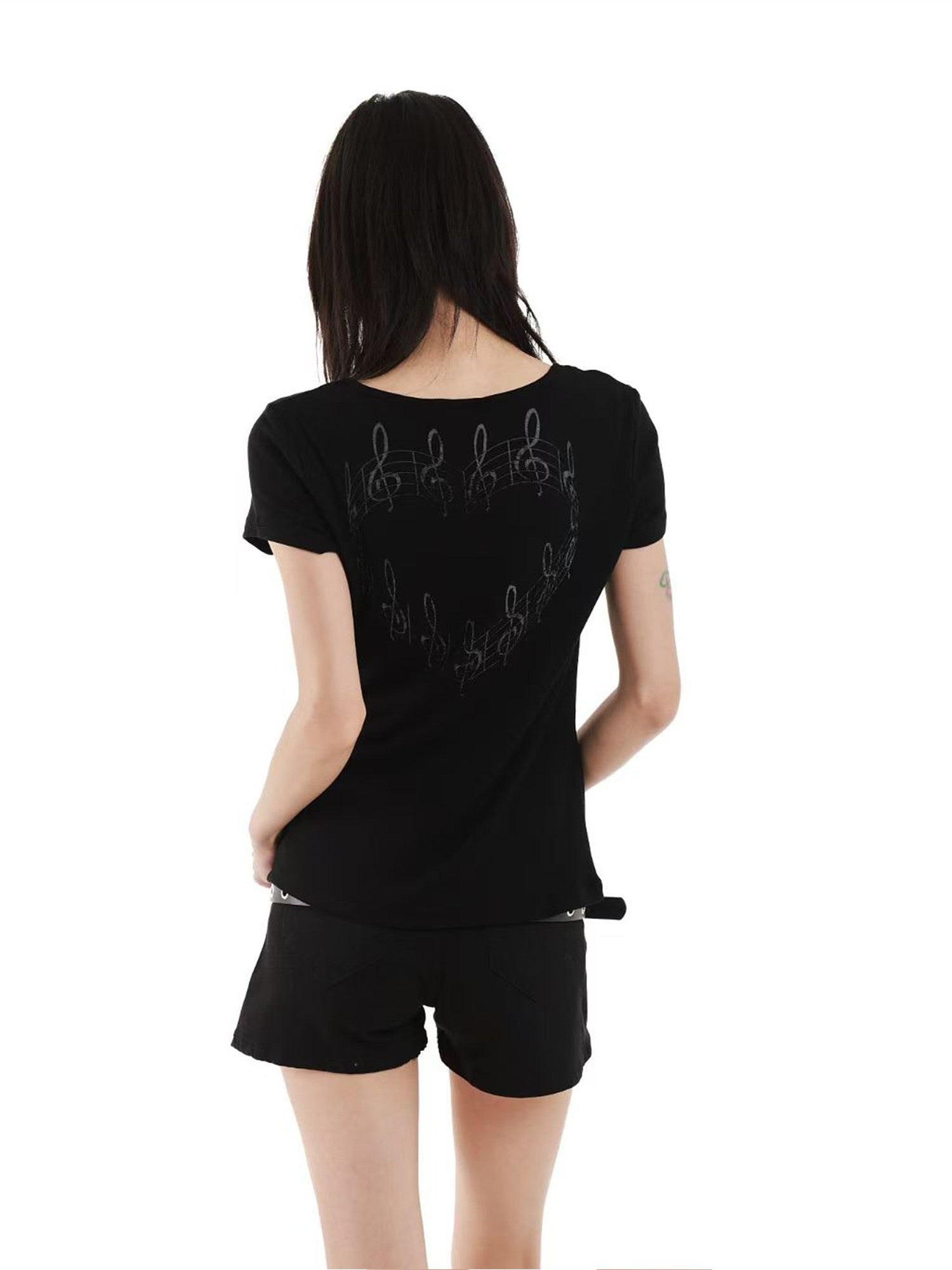 DETW onLine Broken Notes Digital Print U Neck Slim Waist Women&