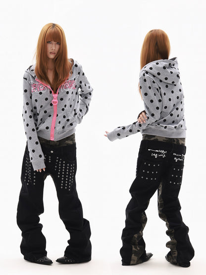 DETW onLine Camo Grommet Rivet Patchwork Double Waist Women&