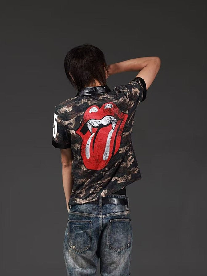 DETW onLine Camo Tongue Print Leather Patch Rivets Women&
