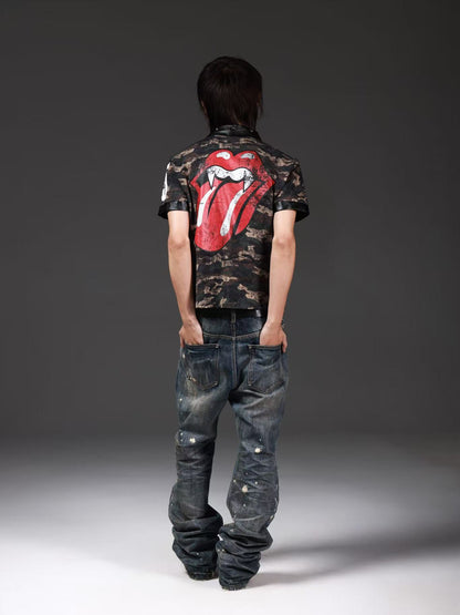 DETW onLine Camo Tongue Print Leather Patch Rivets Women&