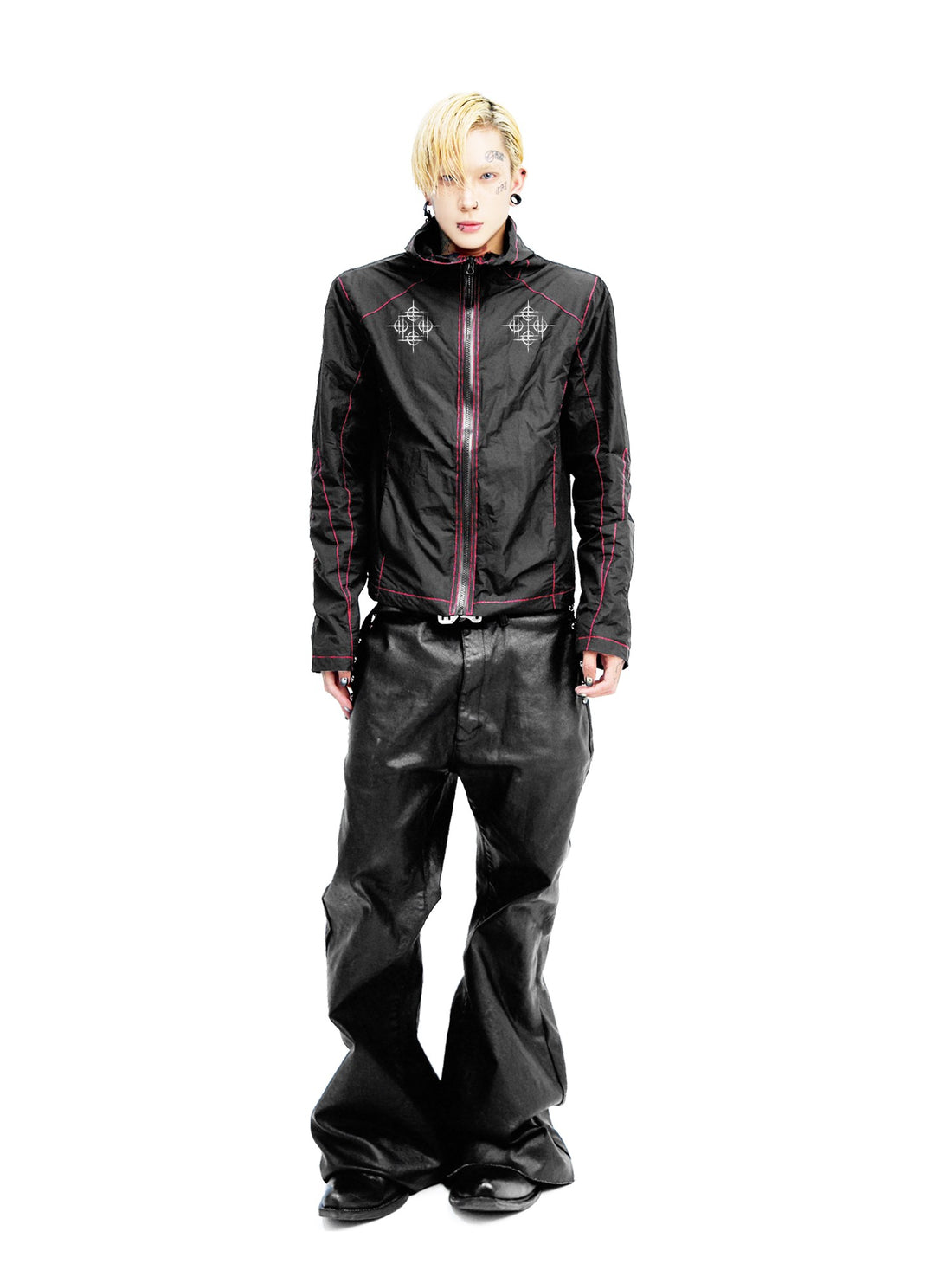 DETW onLine Contrast Stitch Cropped Hooded Slim Nylon Women&