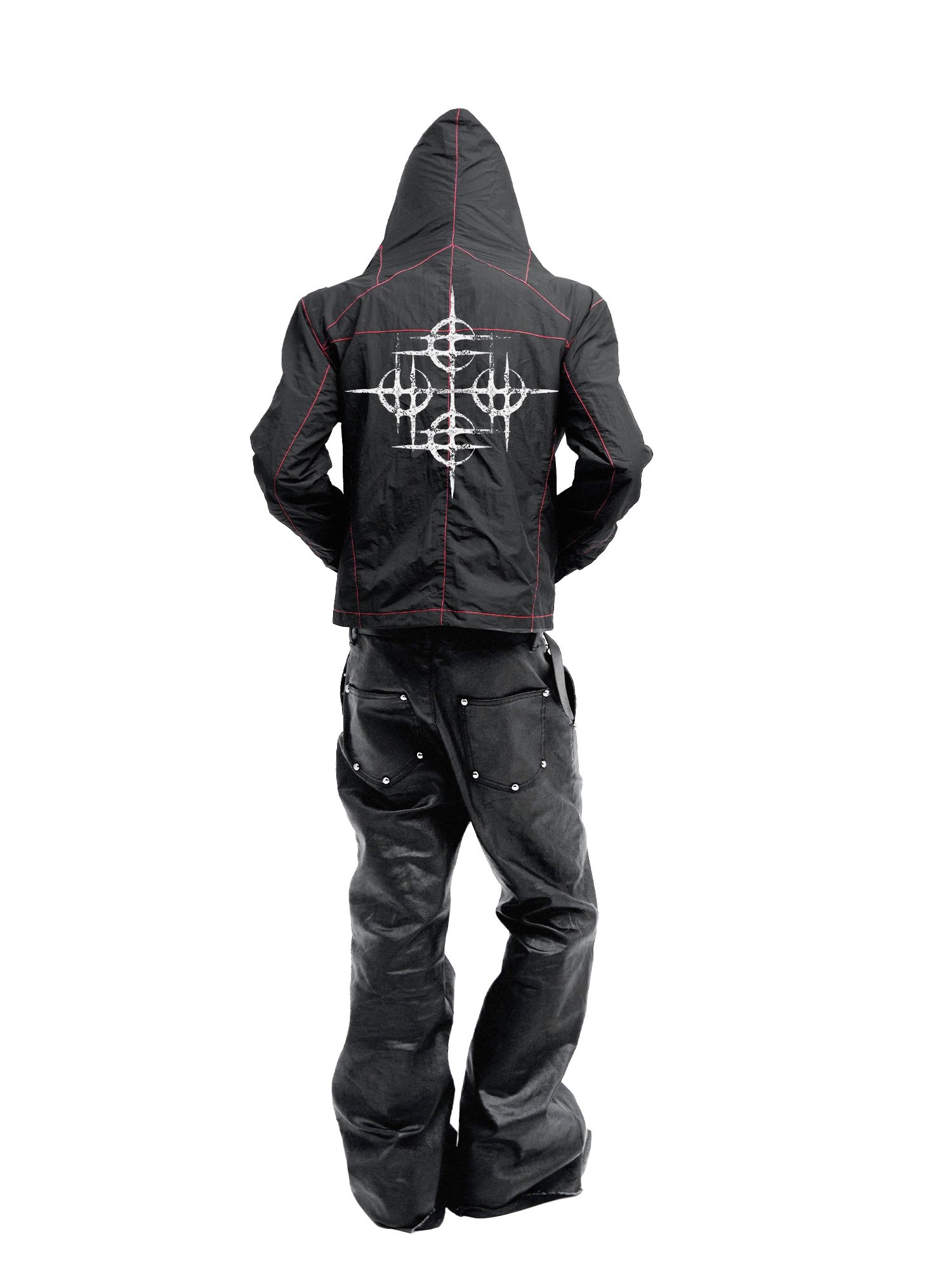 DETW onLine Contrast Stitch Cropped Hooded Slim Nylon Women&