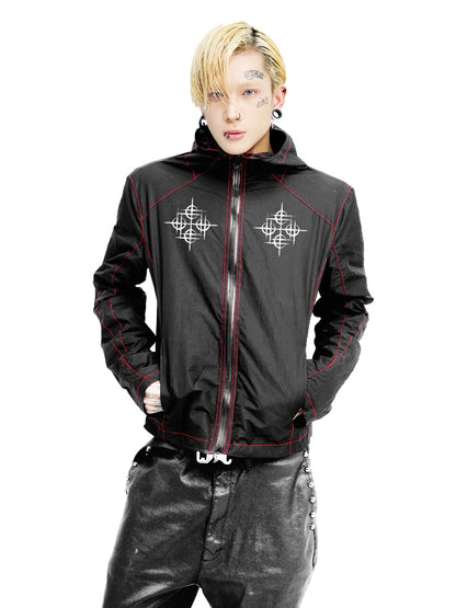 DETW onLine Contrast Stitch Cropped Hooded Slim Nylon Women&