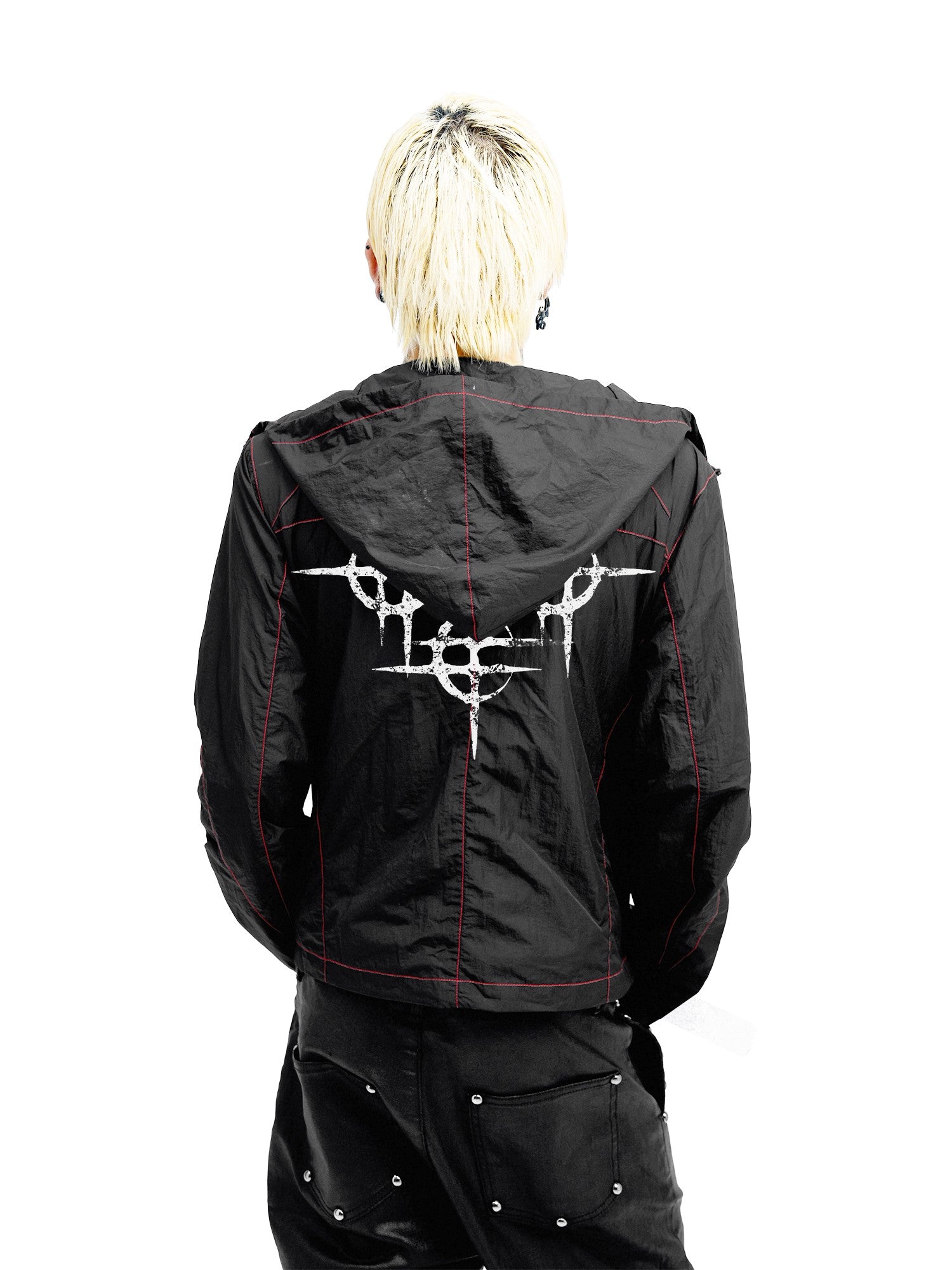 DETW onLine Contrast Stitch Cropped Hooded Slim Nylon Women&