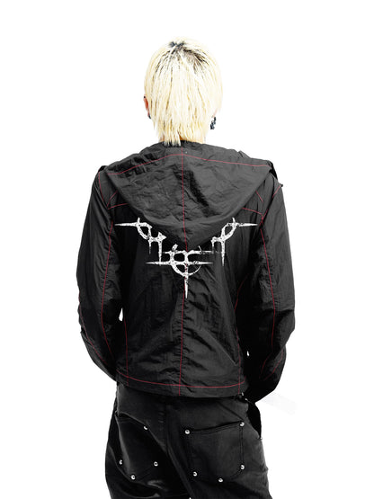 DETW onLine Contrast Stitch Cropped Hooded Slim Nylon Women&