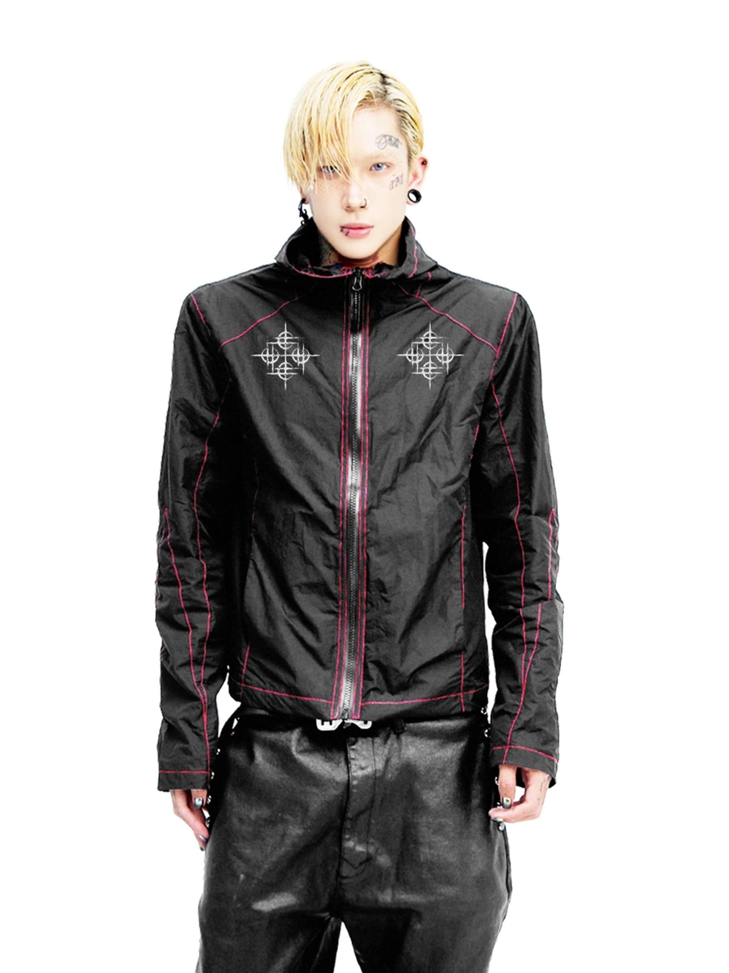 DETW onLine Contrast Stitch Cropped Hooded Slim Nylon Women&