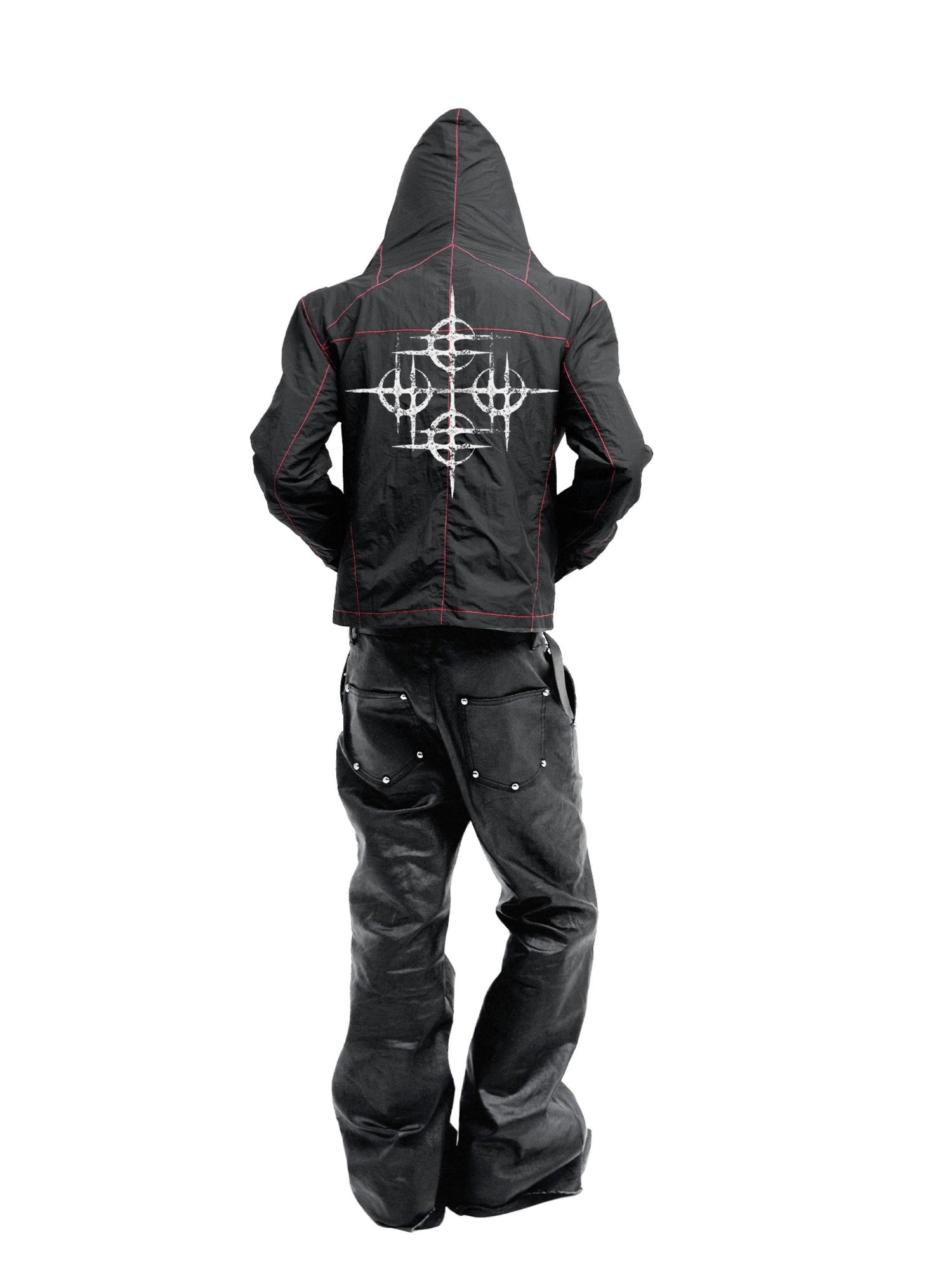 DETW onLine Contrast Stitch Cropped Hooded Slim Nylon Women&