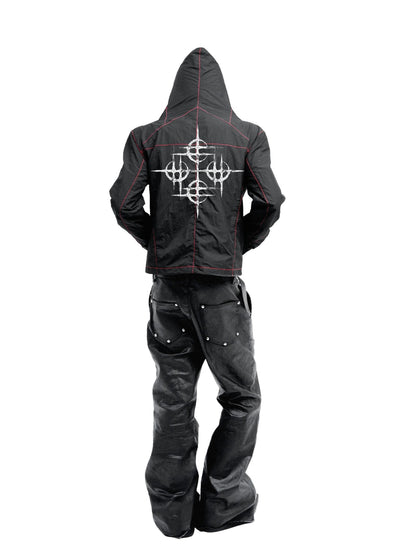 DETW onLine Contrast Stitch Cropped Hooded Slim Nylon Women&
