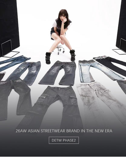 DETW onLine Cross Stain Rivet Distressed Slim Stacked Women&