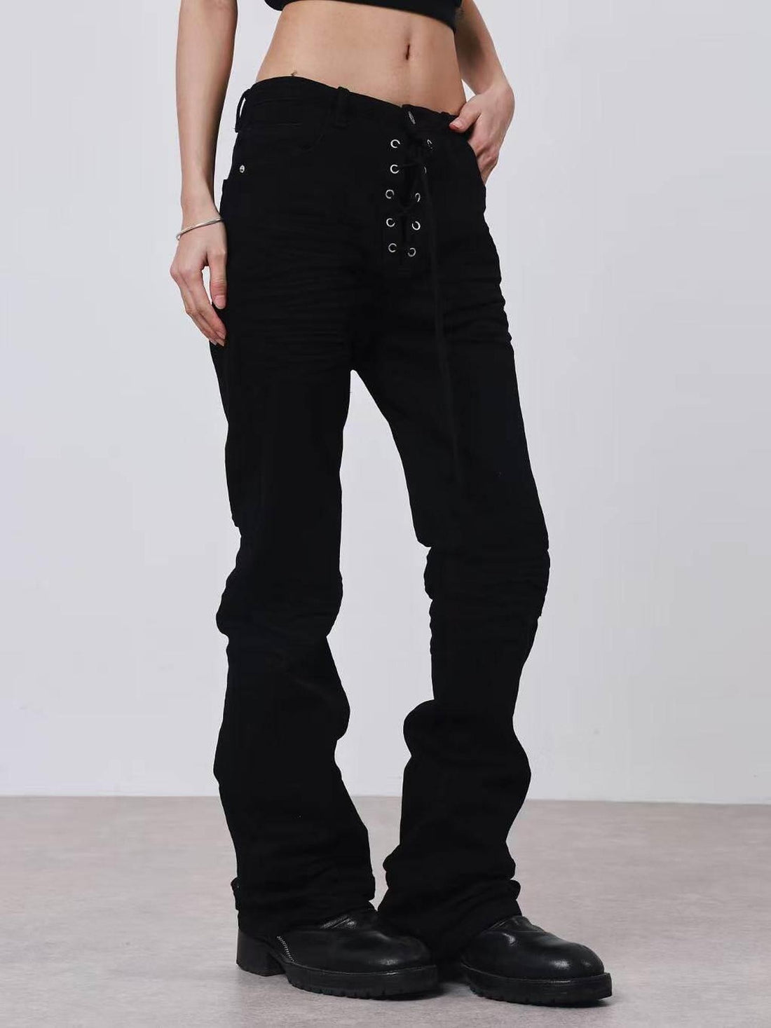DETW onLine Dark 3d Pleated Tie Waist Slim Women&