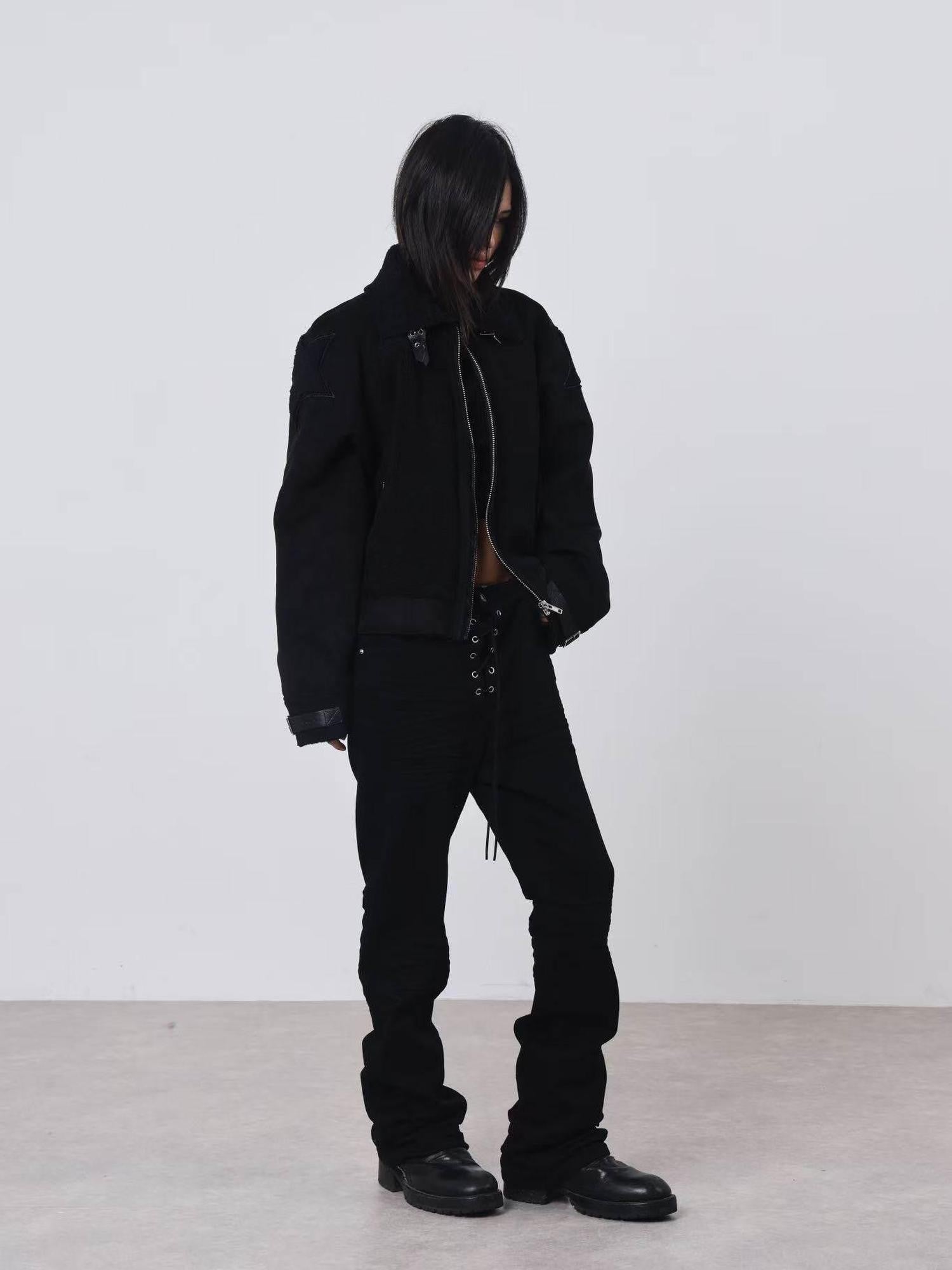 DETW onLine Dark 3d Pleated Tie Waist Slim Women&