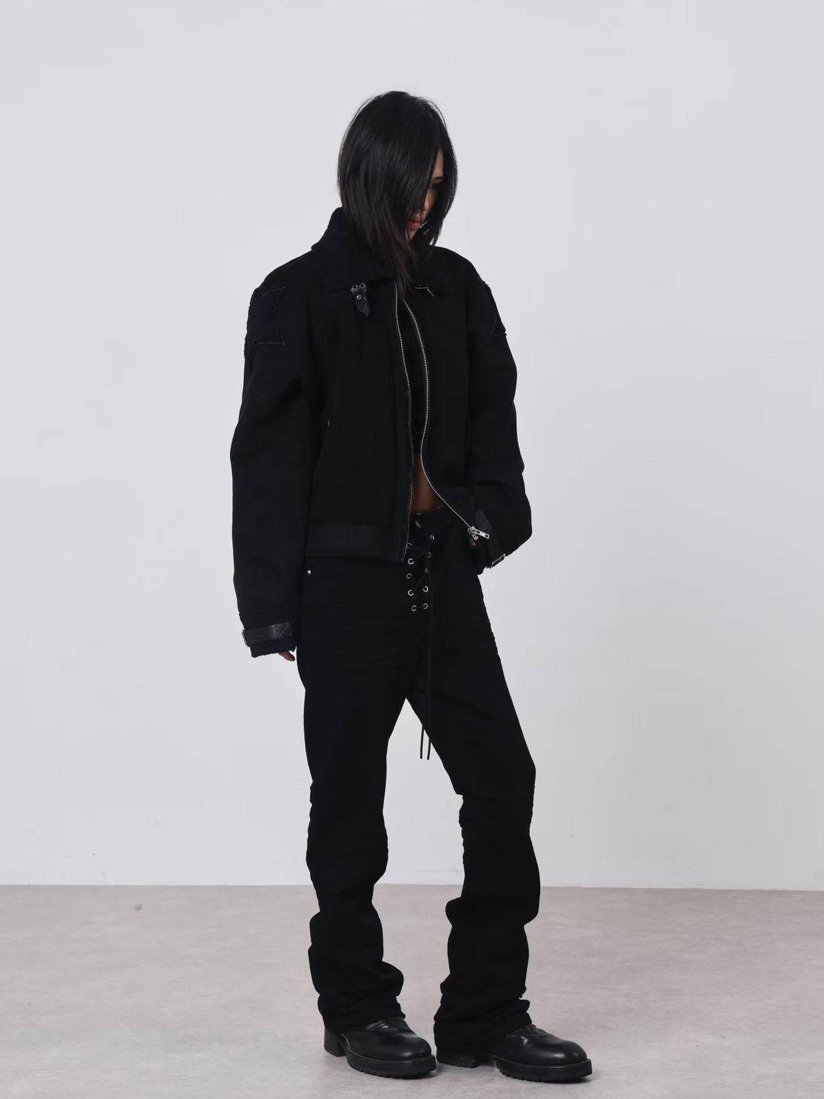 DETW onLine Dark 3d Pleated Tie Waist Slim Women&