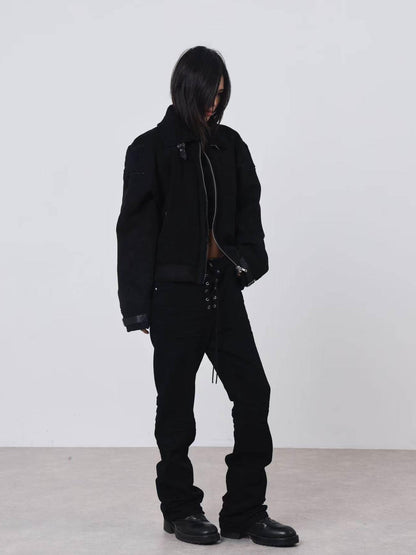 DETW onLine Dark 3d Pleated Tie Waist Slim Women&