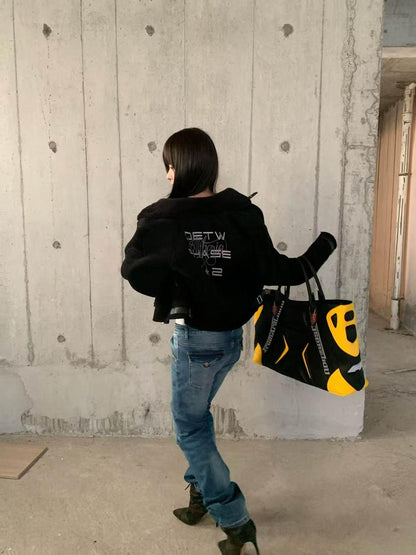 DETW onLine Dark Embroidered Suede Patchwork Metal Hardware Women&