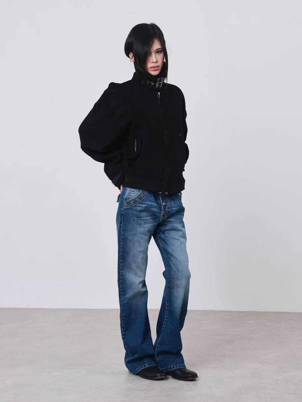 DETW onLine Dark Embroidered Suede Patchwork Metal Hardware Women&