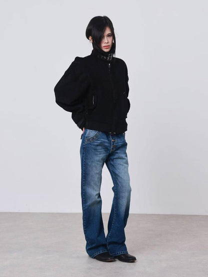 DETW onLine Dark Embroidered Suede Patchwork Metal Hardware Women&