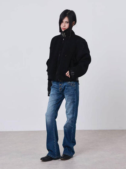 DETW onLine Dark Embroidered Suede Patchwork Metal Hardware Women&