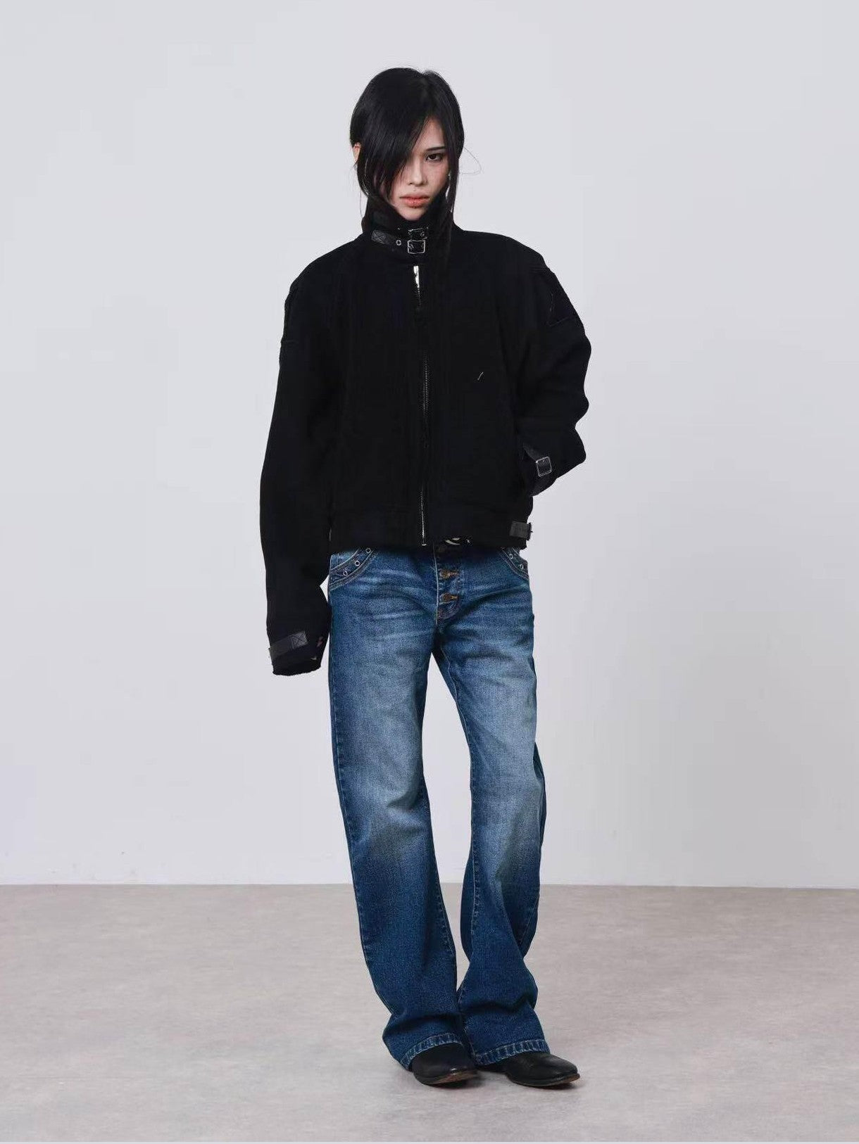 DETW onLine Dark Embroidered Suede Patchwork Metal Hardware Women&