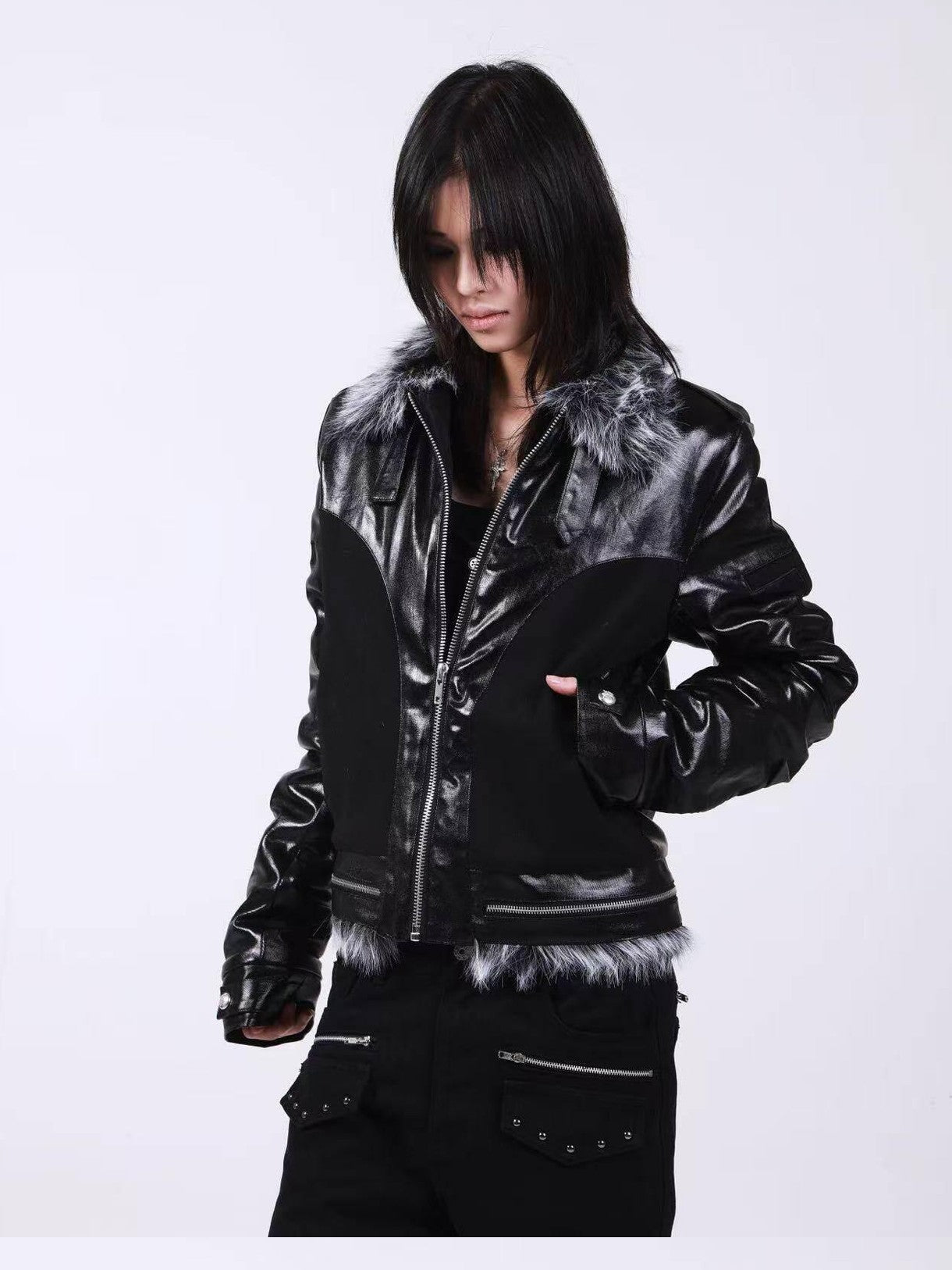 DETW onLine Dark Knight Cross Washed Wax Faux Fur Collar Women&