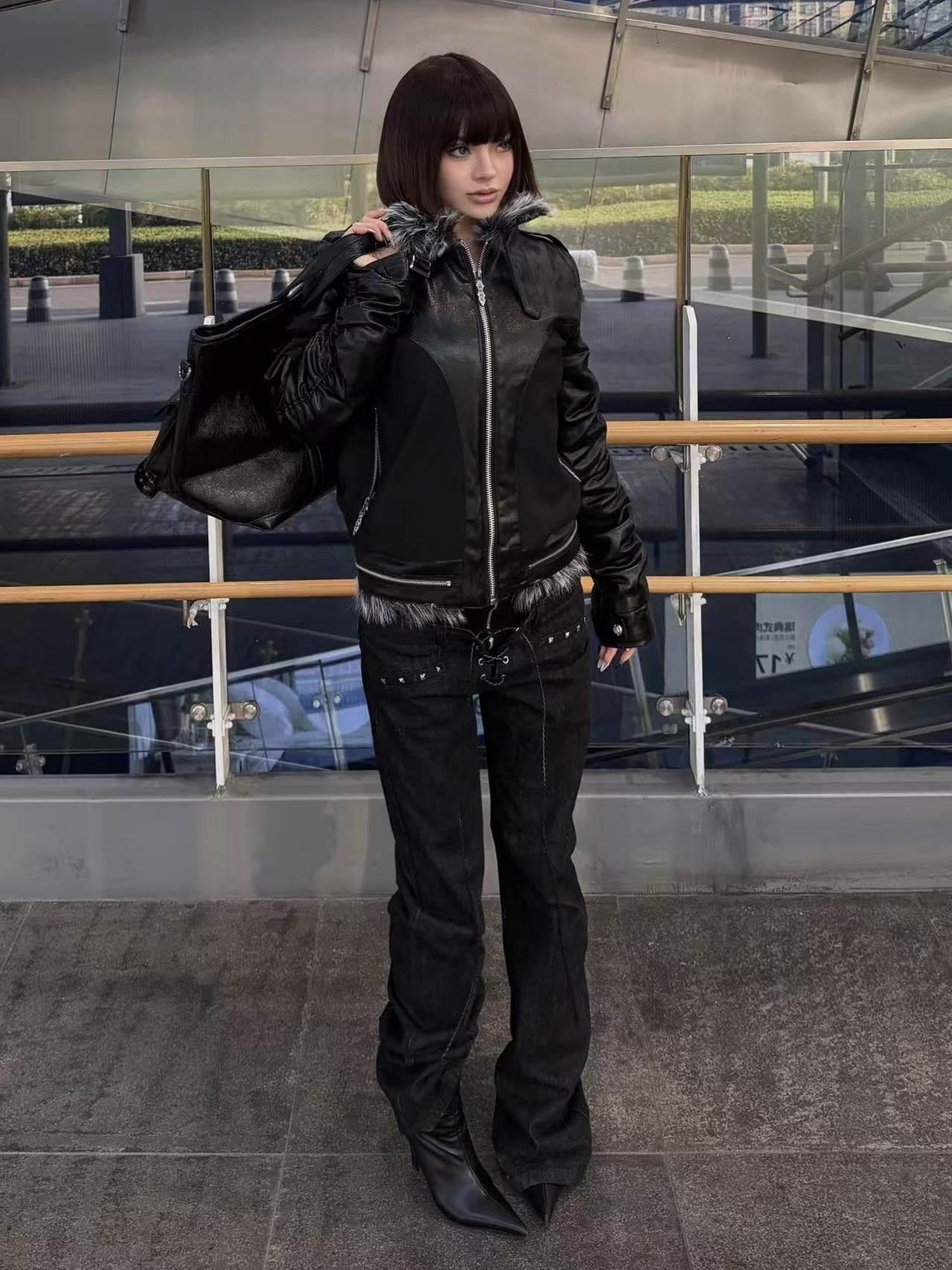 DETW onLine Dark Knight Cross Washed Wax Faux Fur Collar Women&