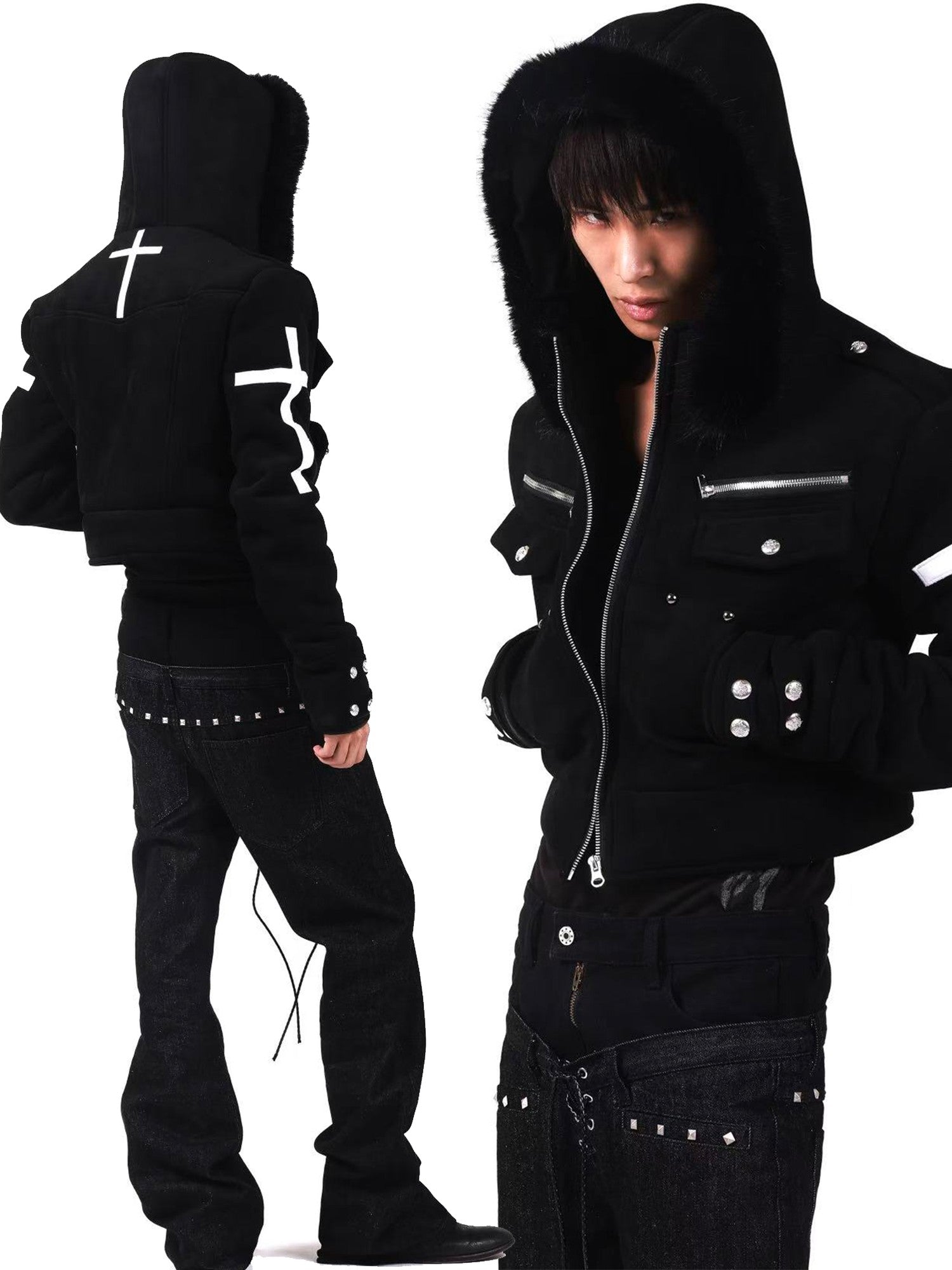 DETW onLine Dark Knight Metal Cross Fur Collar Women&