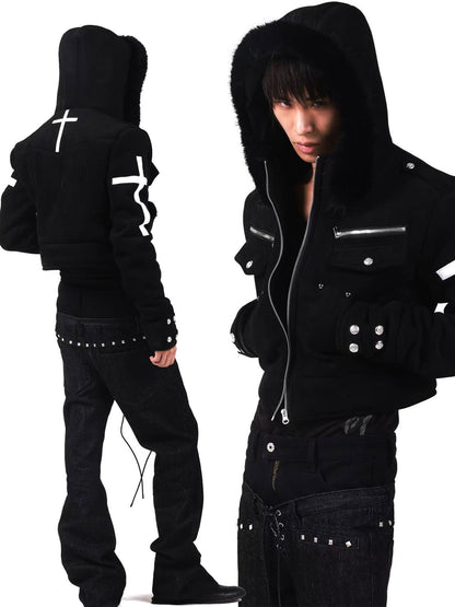 DETW onLine Dark Knight Metal Cross Fur Collar Women&
