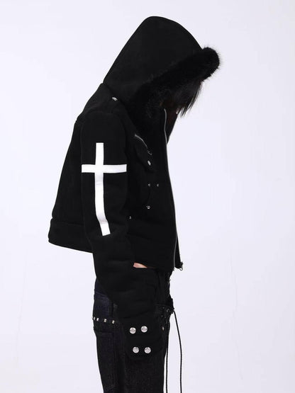 DETW onLine Dark Knight Metal Cross Fur Collar Women&