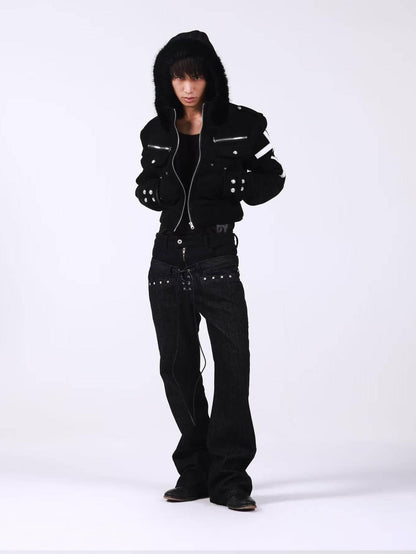 DETW onLine Dark Knight Metal Cross Fur Collar Women&