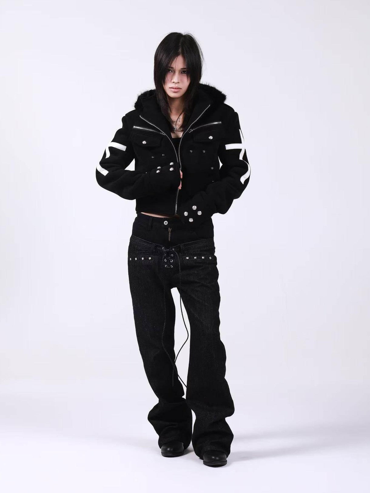 DETW onLine Dark Knight Metal Cross Fur Collar Women&