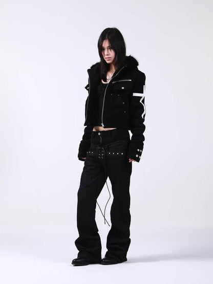 DETW onLine Dark Knight Metal Cross Fur Collar Women&