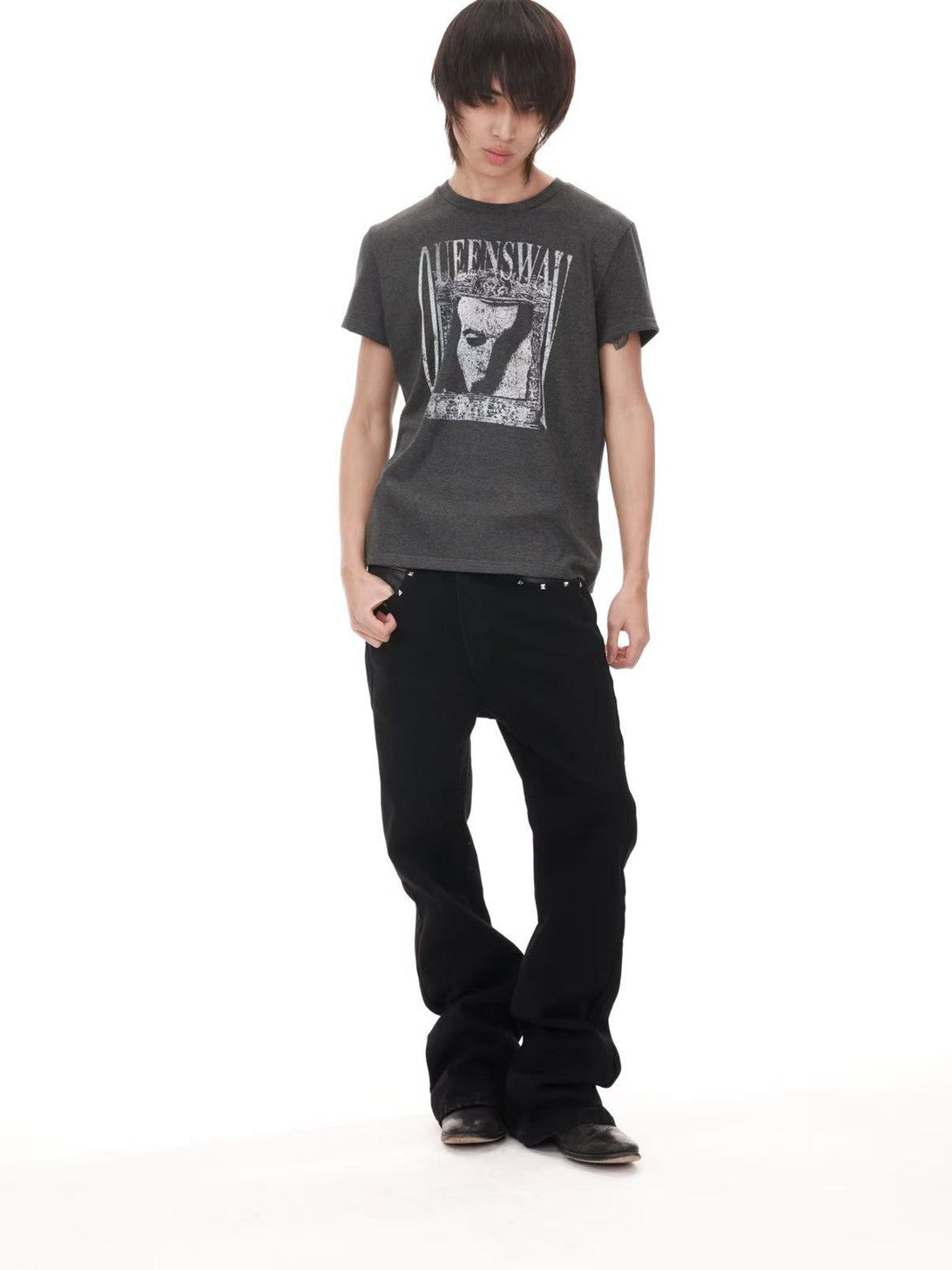 DETW onLine Dark Punk Portrait Slogan Print Women&
