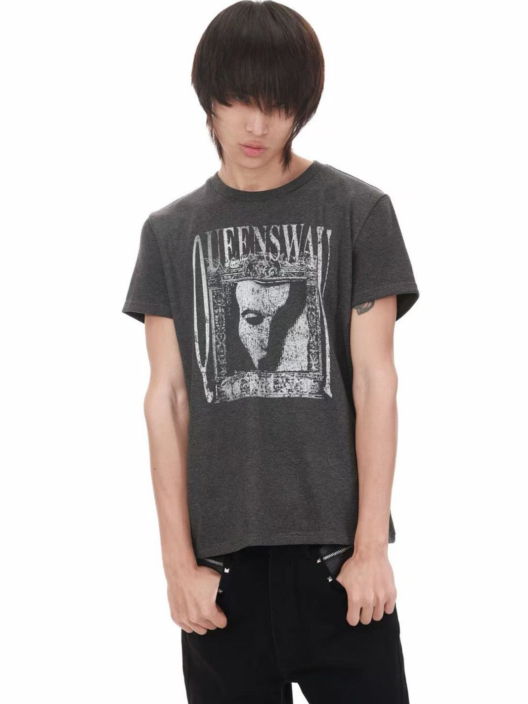 DETW onLine Dark Punk Portrait Slogan Print Women&