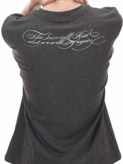 DETW onLine Dark Punk Portrait Slogan Print Women&