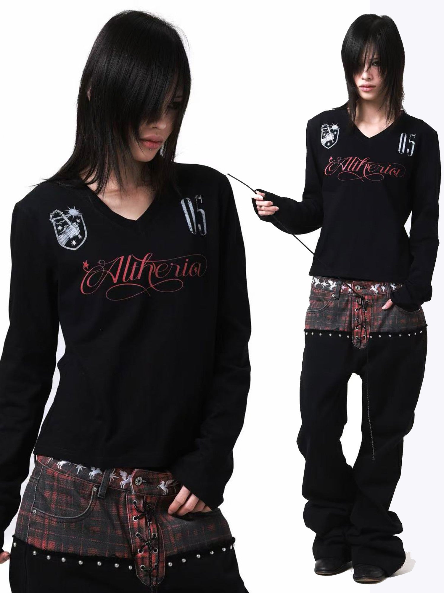 DETW onLine Dark V-neck Digital Print Creative Letter Women&