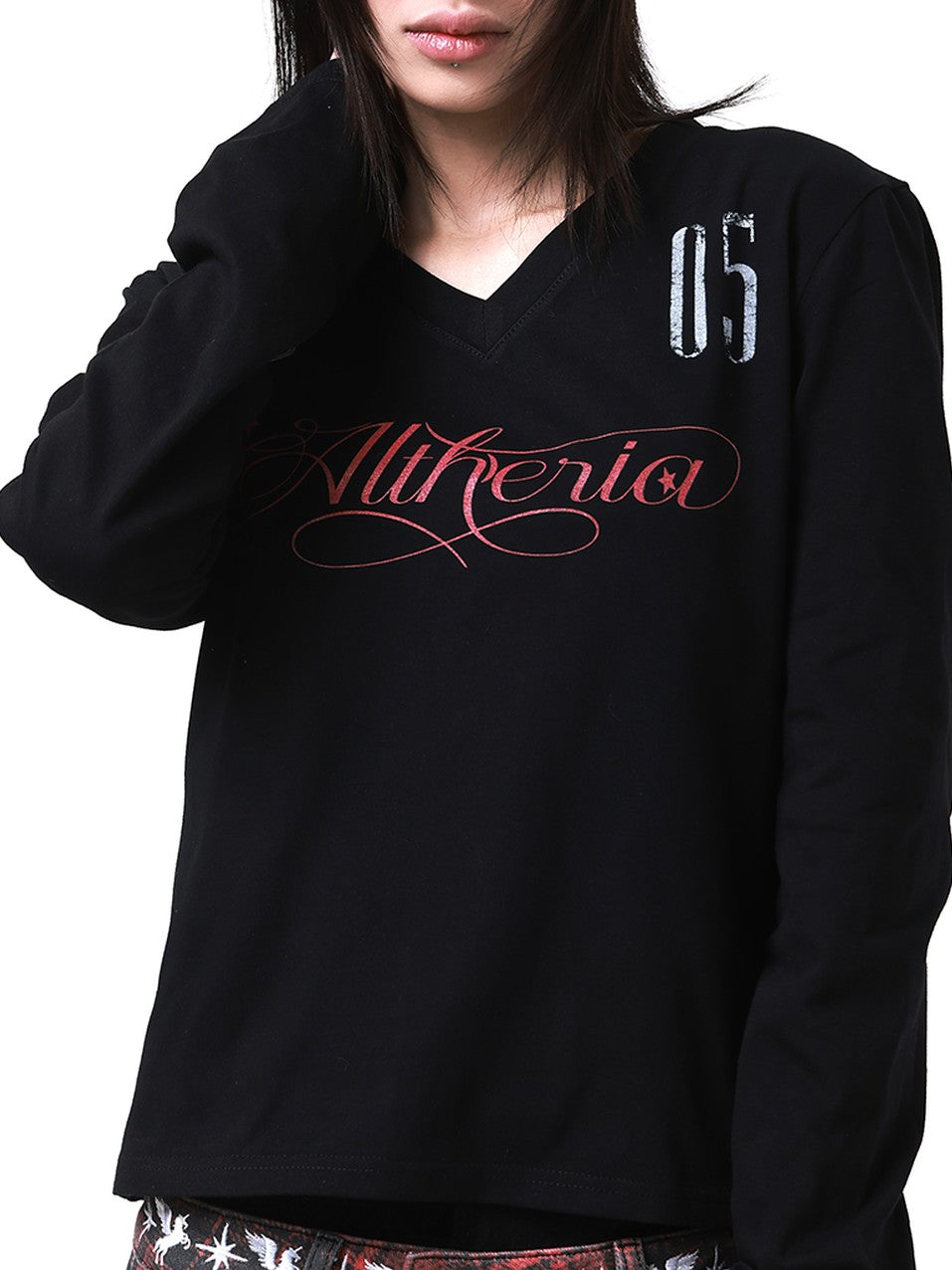 DETW onLine Dark V-neck Digital Print Creative Letter Women&