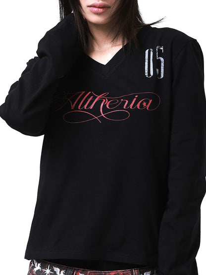 DETW onLine Dark V-neck Digital Print Creative Letter Women&