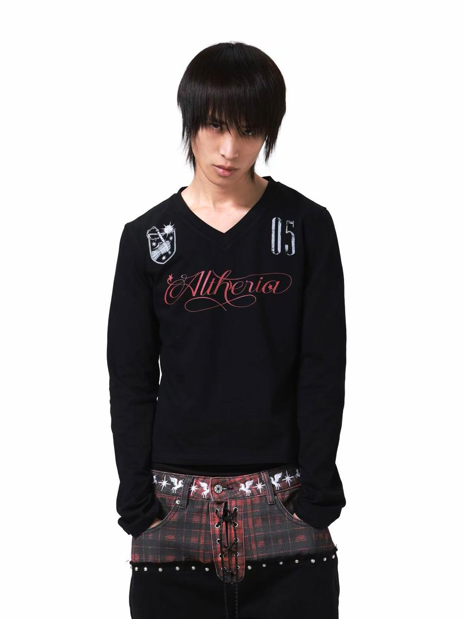 DETW onLine Dark V-neck Digital Print Creative Letter Women&
