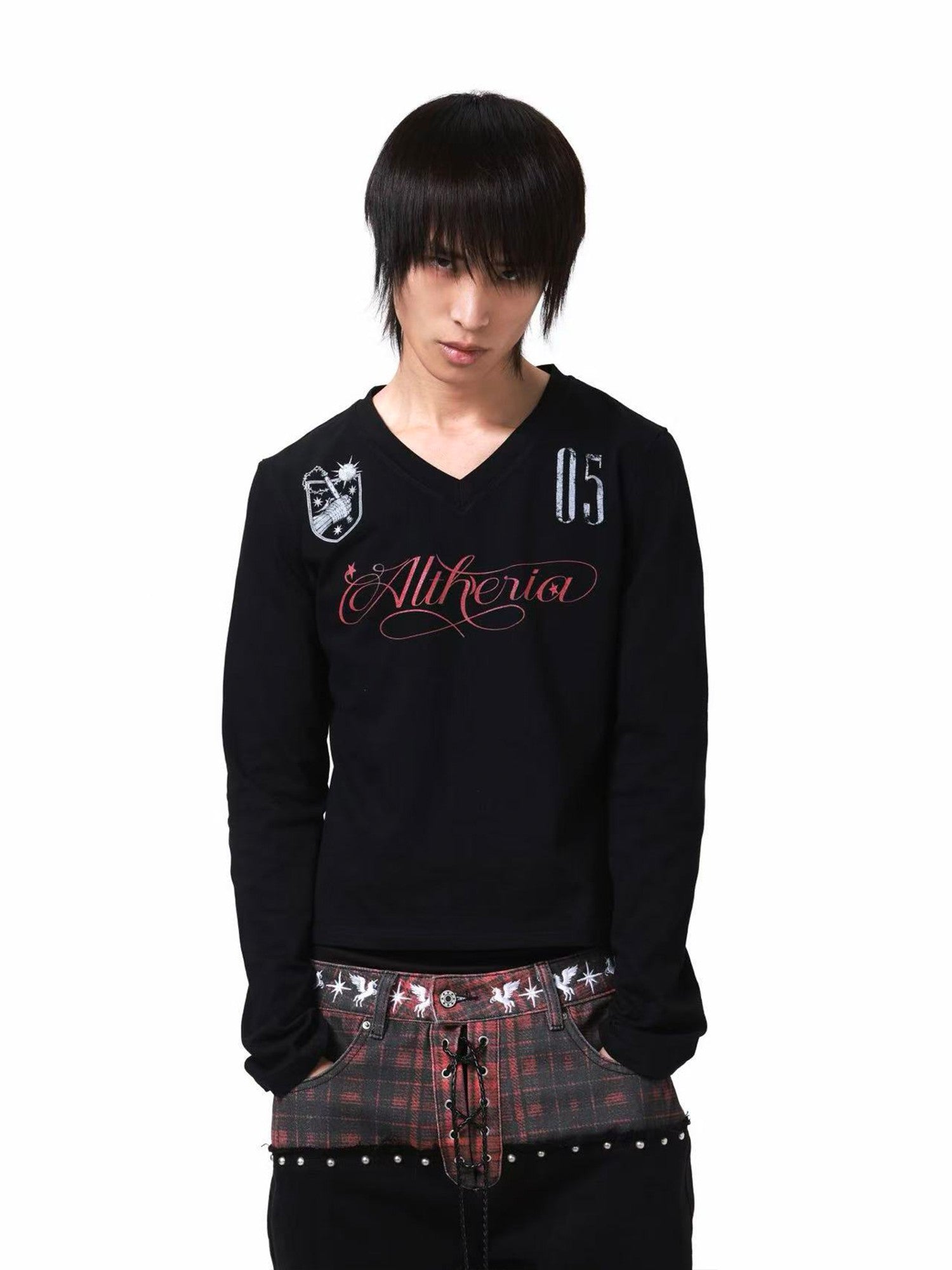 DETW onLine Dark V-neck Digital Print Creative Letter Women&