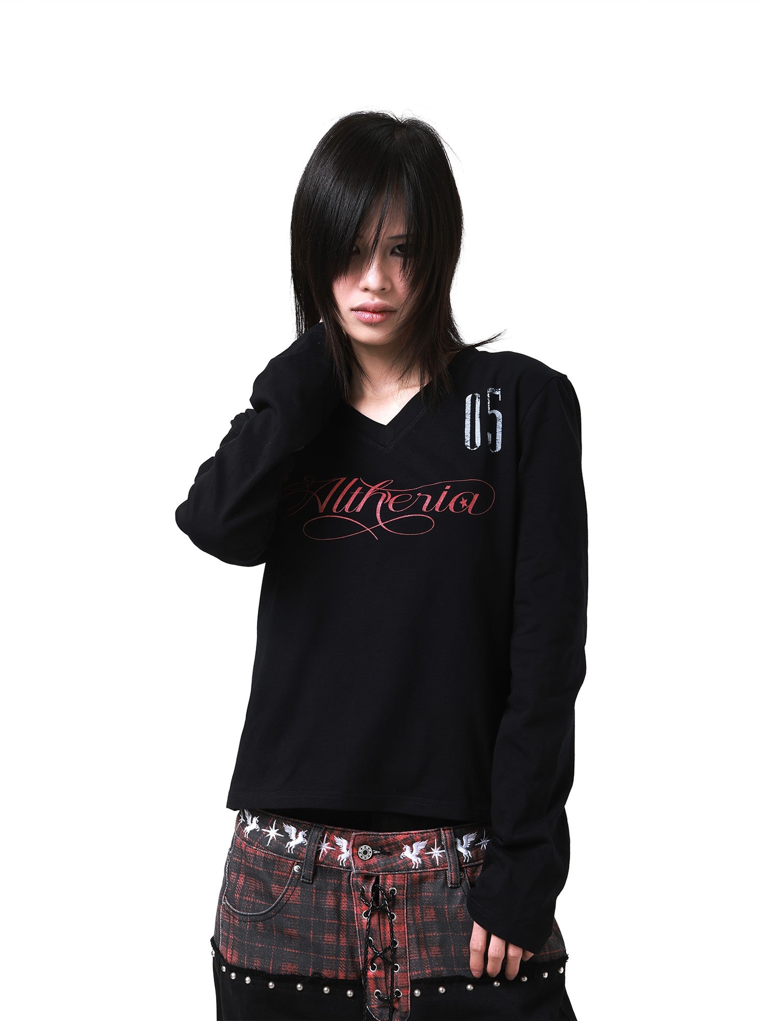 DETW onLine Dark V-neck Digital Print Creative Letter Women&